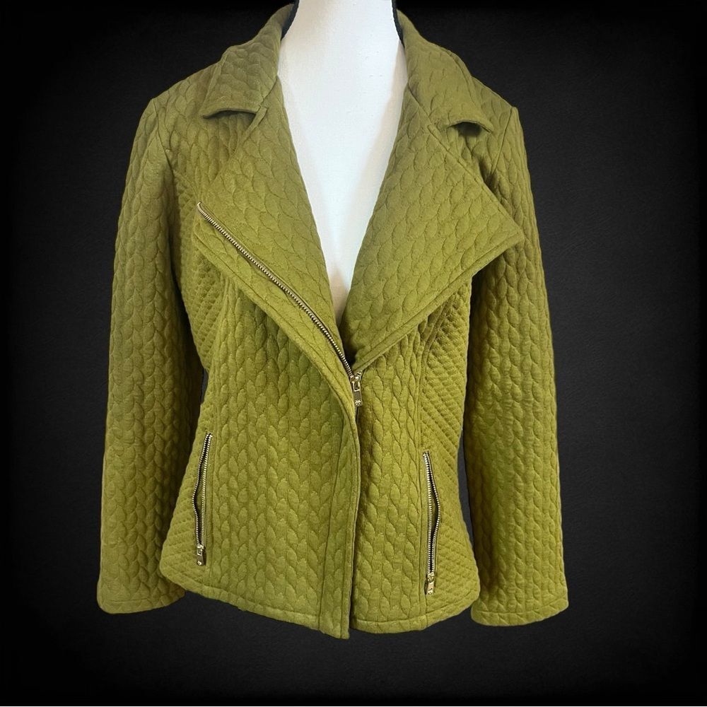 Isaac Mizrahi Mixed Quilted Knit Motorcycle Jacket Size Small